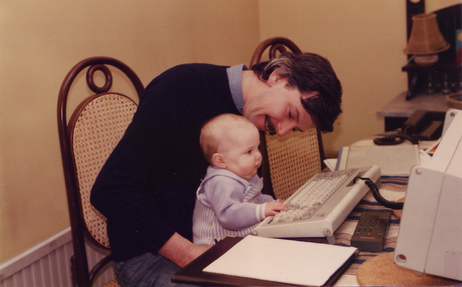 Jade Masterson Hally working on her computer, age 1